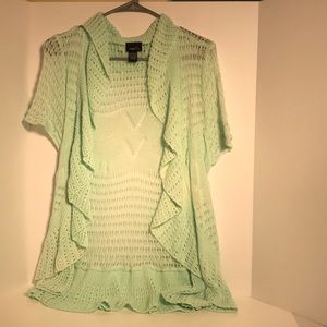Rue21 Crochet Open Sweater - Mint Green, Size XL
